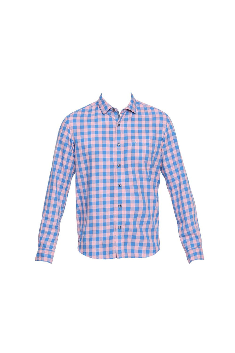 BASICS SLIM FIT CANDLELIGHT PEACH TWILL CHECKS SHIRT
