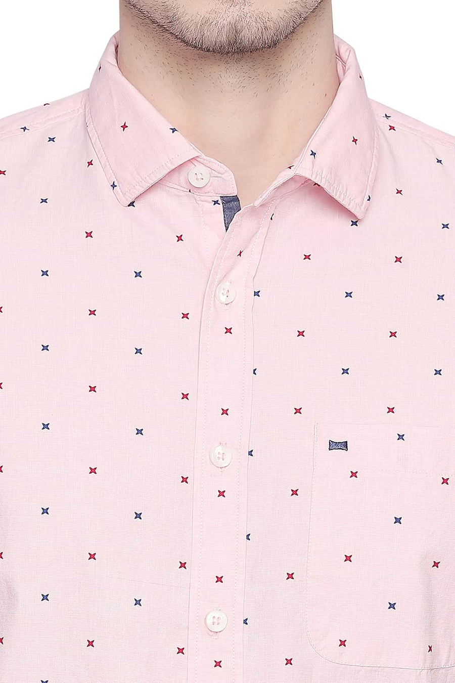 BASICS SLIM FIT SEASHELL PINK PRINTED FIL A FIL SHIRT