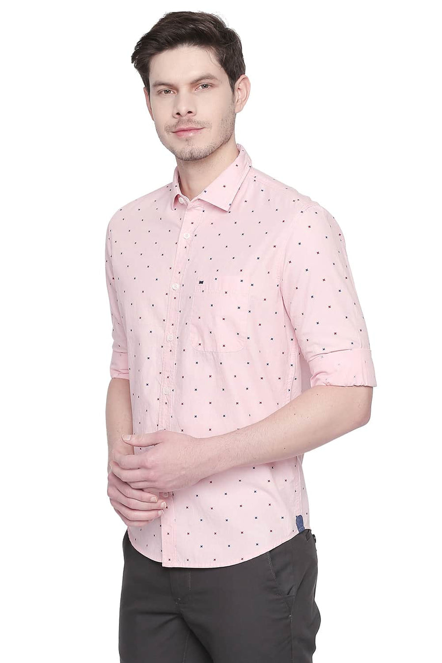 BASICS SLIM FIT SEASHELL PINK PRINTED FIL A FIL SHIRT