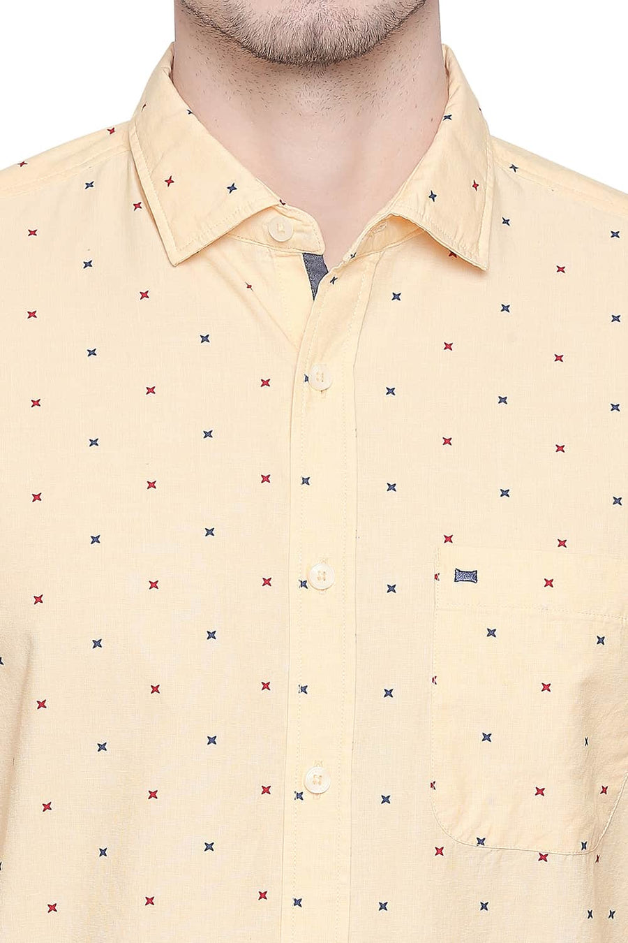 BASICS SLIM FIT GOLDEN YELLOW PRINTED FIL A FIL SHIRT