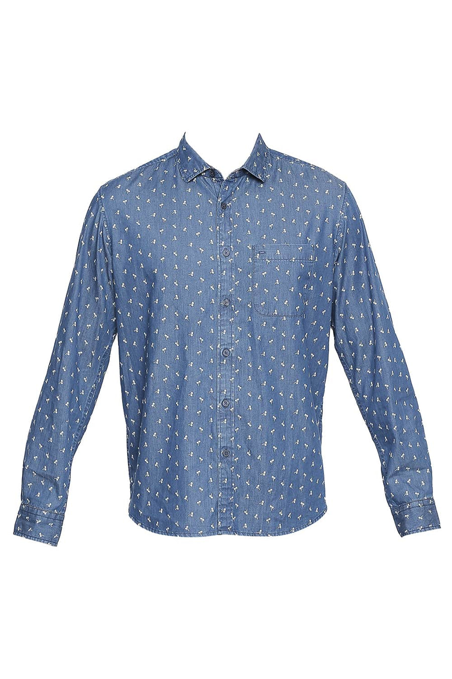 BASICS SLIM FIT DUSK BLUE INDIGO PRINTED SHIRT
