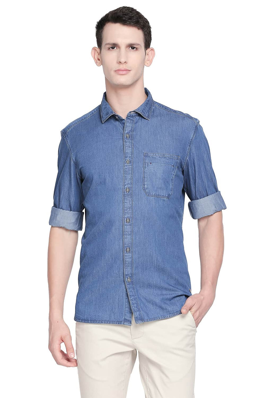 BASICS SLIM FIT ENSIGN NAVY INDIGO SHIRT