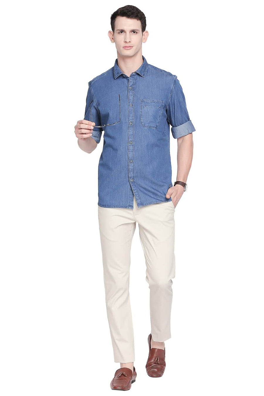BASICS SLIM FIT ENSIGN NAVY INDIGO SHIRT