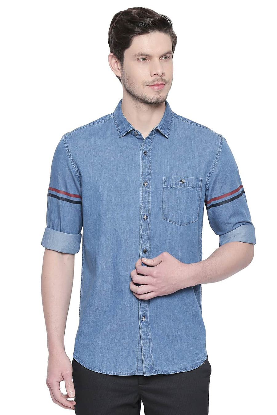 BASICS SLIM FIT CORONET BLUE INDIGO SHIRT