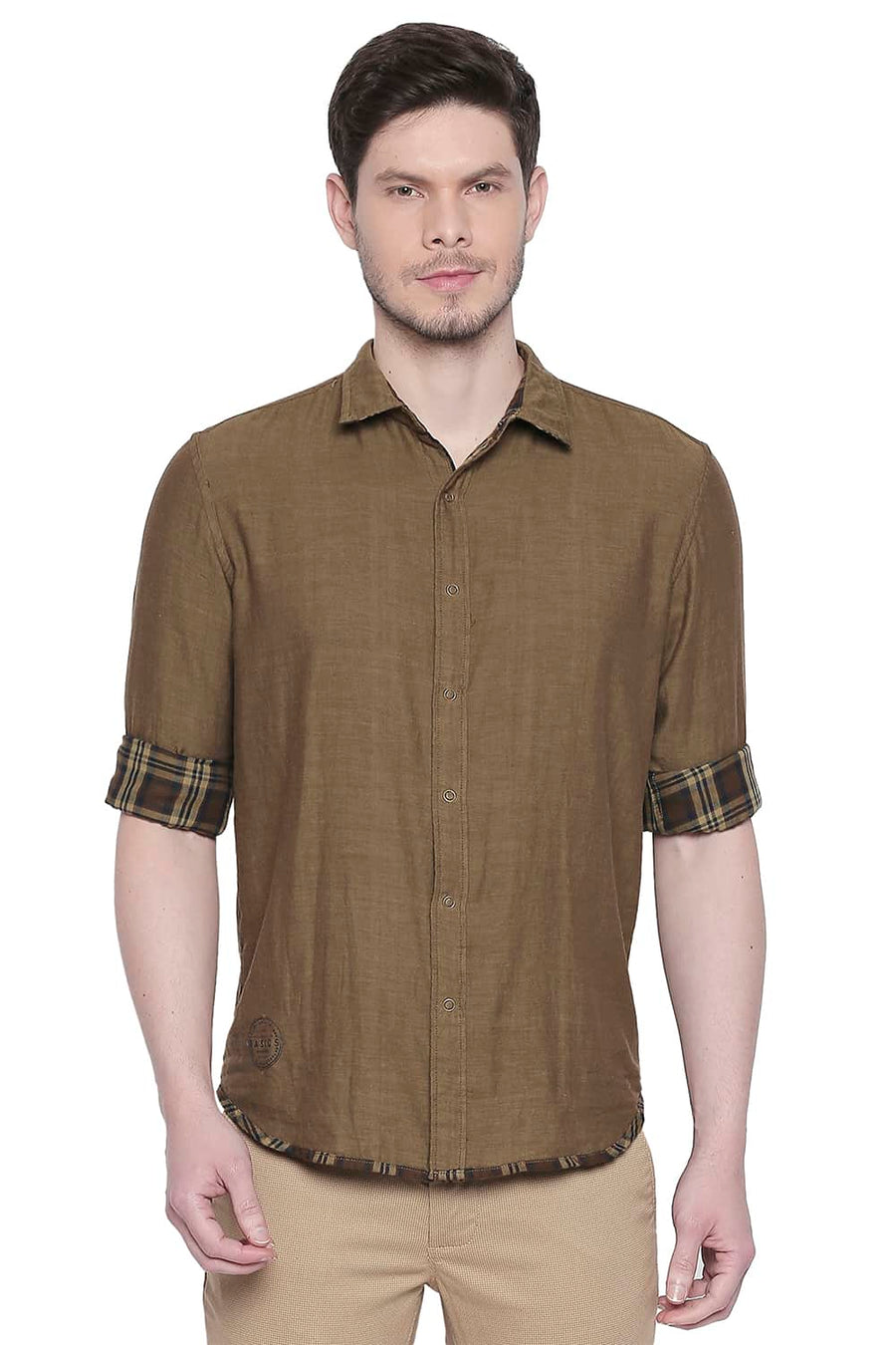 BASICS SLIM FIT PLANTATION KHAKI REVERSIBLE SHIRT