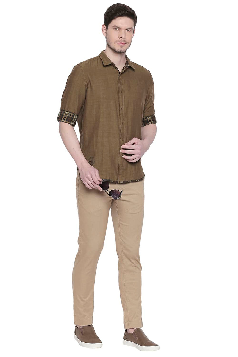 BASICS SLIM FIT PLANTATION KHAKI REVERSIBLE SHIRT