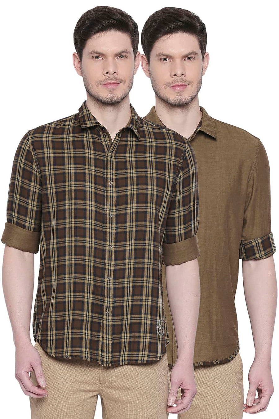 BASICS SLIM FIT PLANTATION KHAKI REVERSIBLE SHIRT