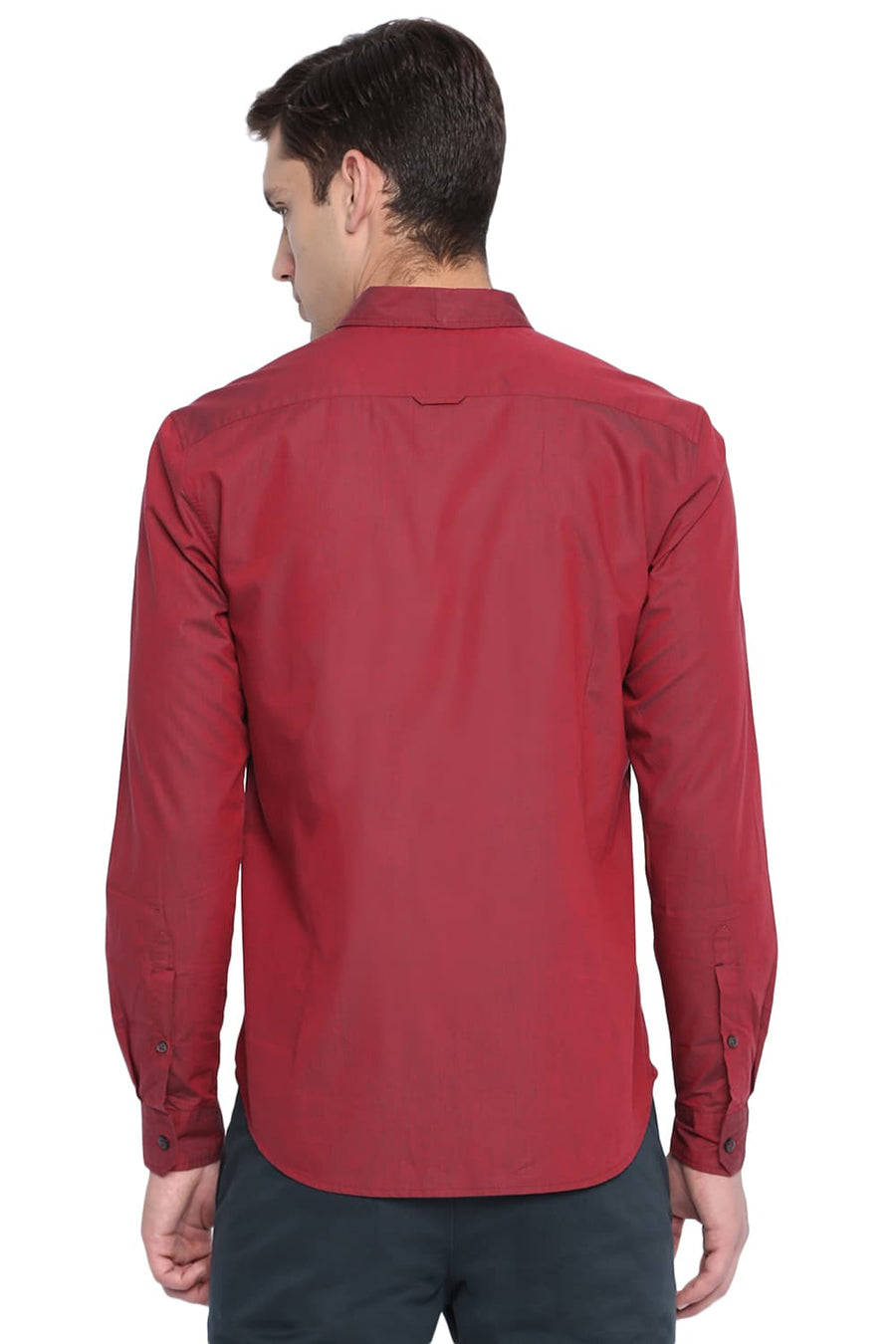 BASICS SLIM FIT DAHLIA RED CHAMBRAY SHIRT