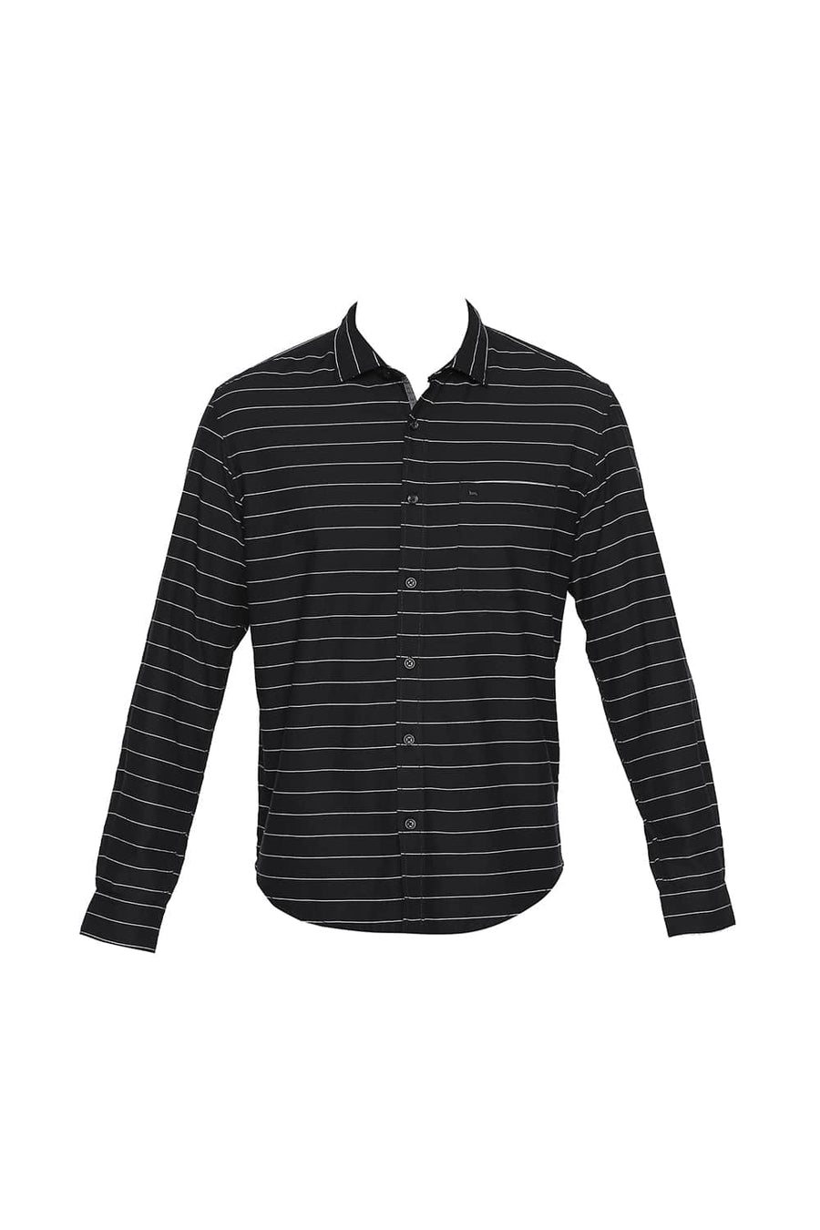 BASICS SLIM FIT ANTHRACITE BLACK WEFT STRIPES SHIRT