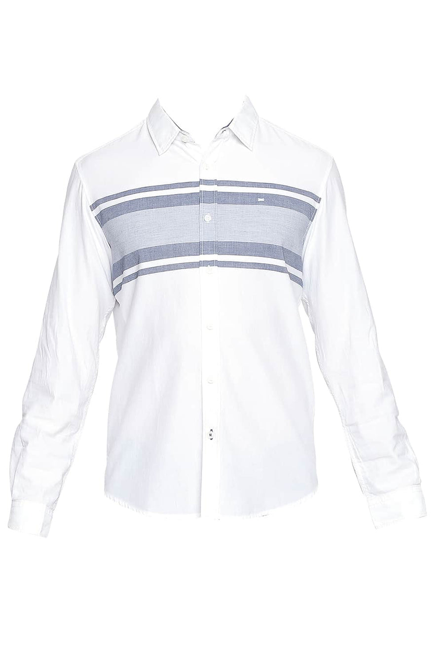 BASICS SLIM FIT BRIGHT WHITE ENGINEERED STRIPES SHIRT