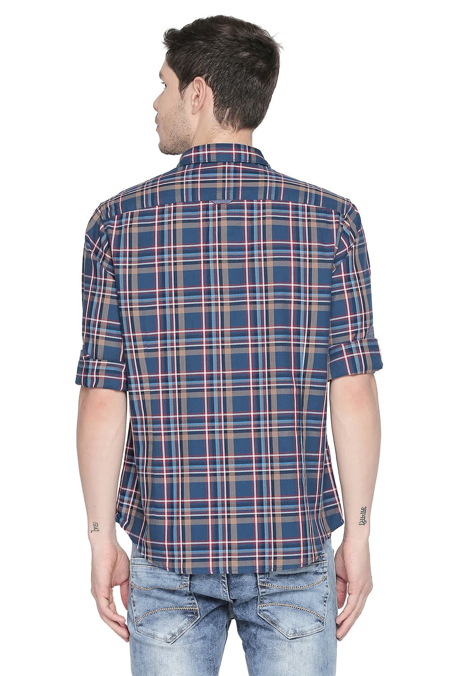 BASICS SLIM FIT BLUE DANUBE CHECKS SHIRT