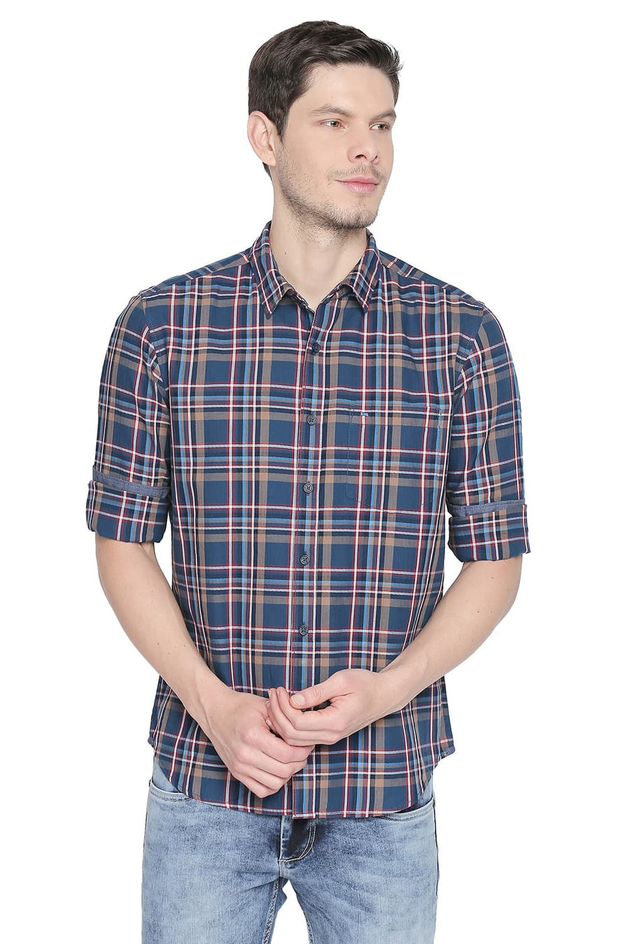 BASICS SLIM FIT BLUE DANUBE CHECKS SHIRT