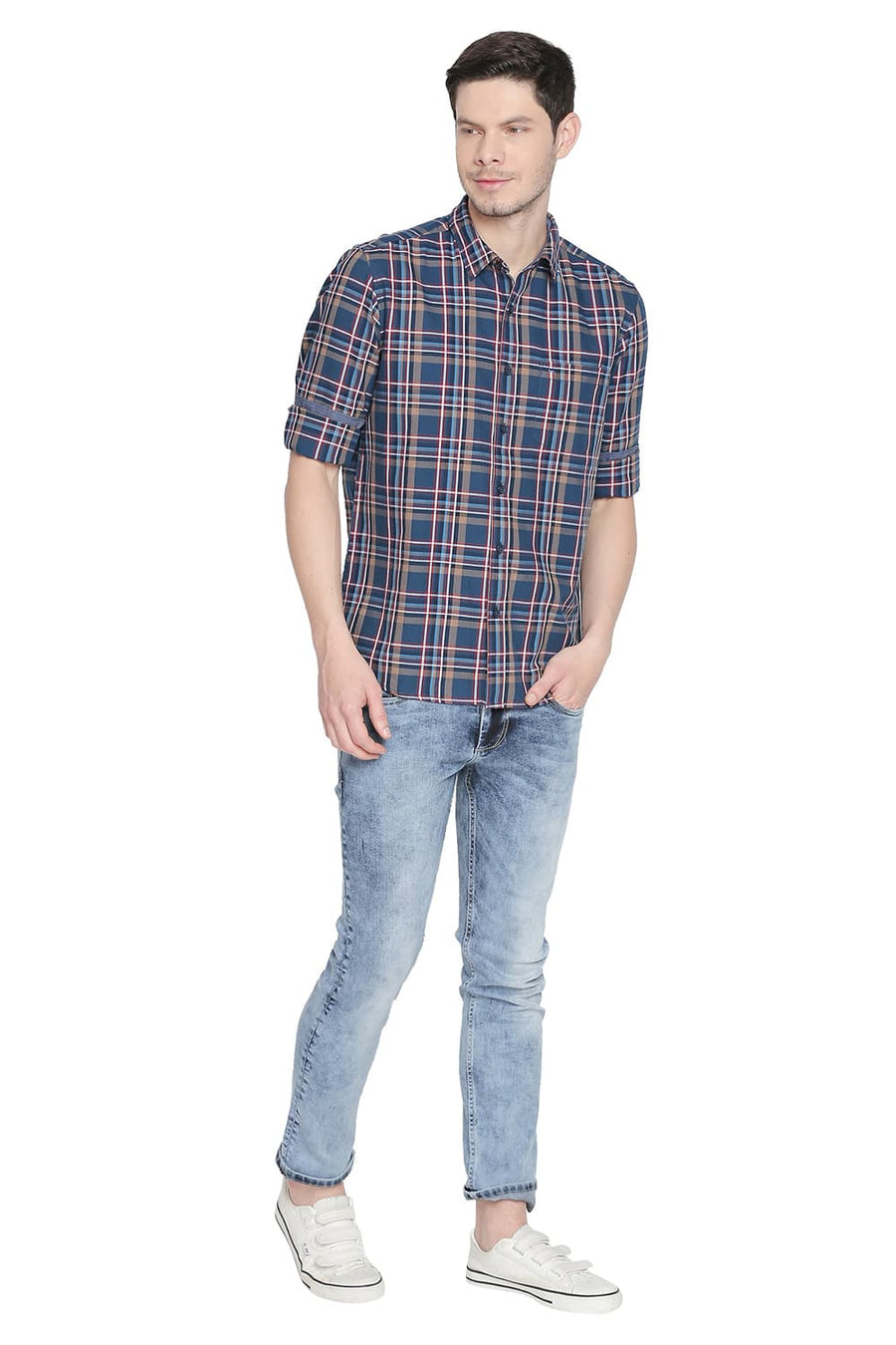 BASICS SLIM FIT BLUE DANUBE CHECKS SHIRT