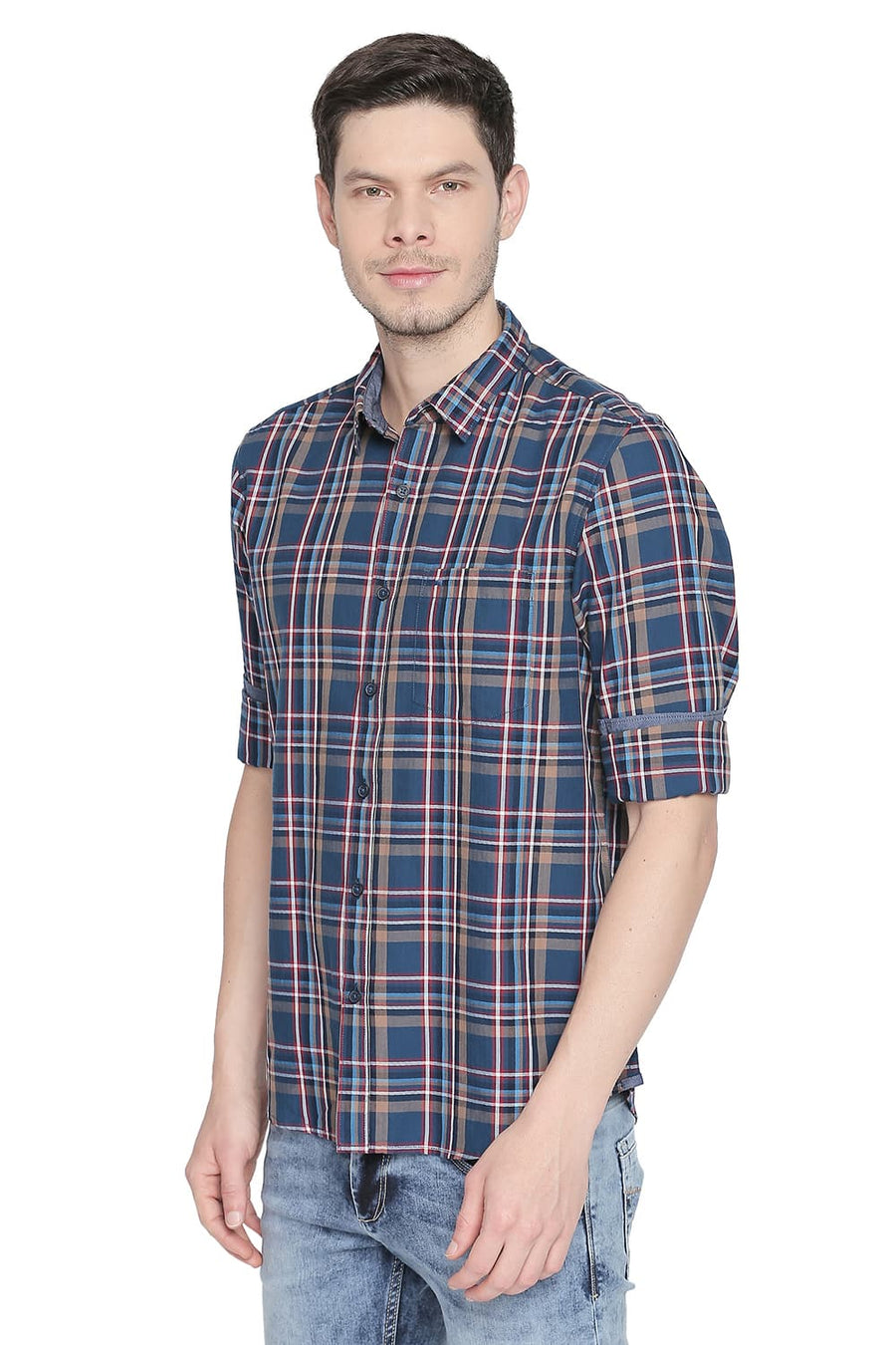 BASICS SLIM FIT BLUE DANUBE CHECKS SHIRT