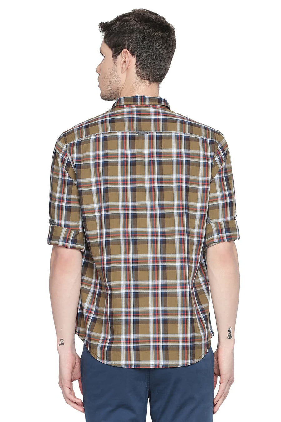 BASICS SLIM FIT OLIVE BRANCH CHECKS SHIRT