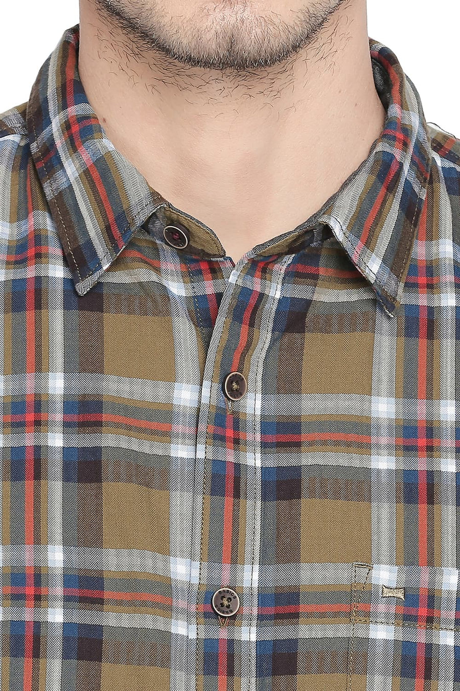 BASICS SLIM FIT OLIVE BRANCH CHECKS SHIRT