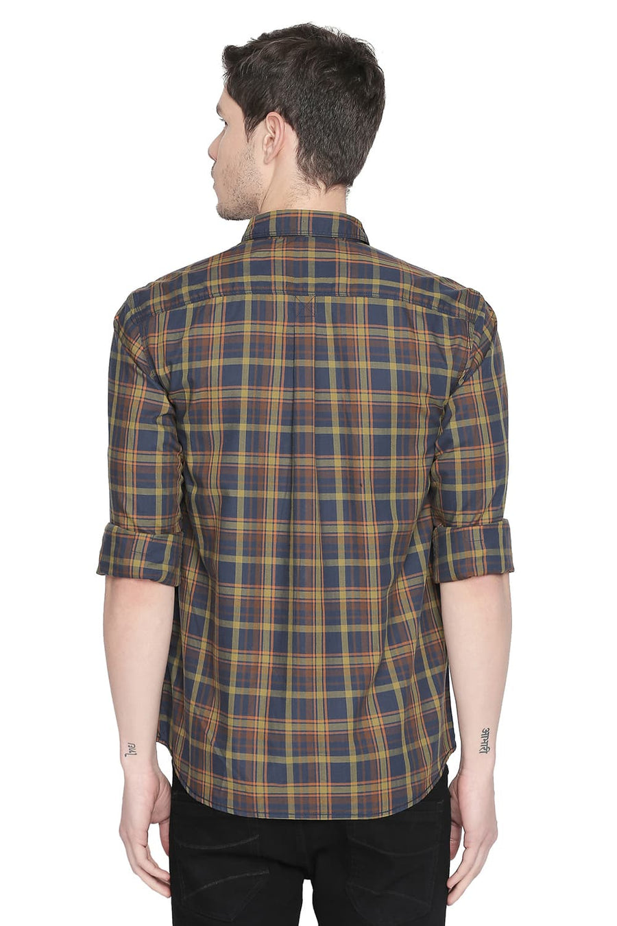 BASICS SLIM FIT WOODBINE GREEN TWILL CHECKS SHIRT