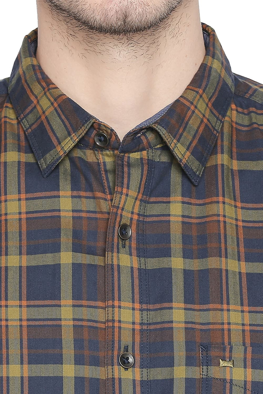 BASICS SLIM FIT WOODBINE GREEN TWILL CHECKS SHIRT