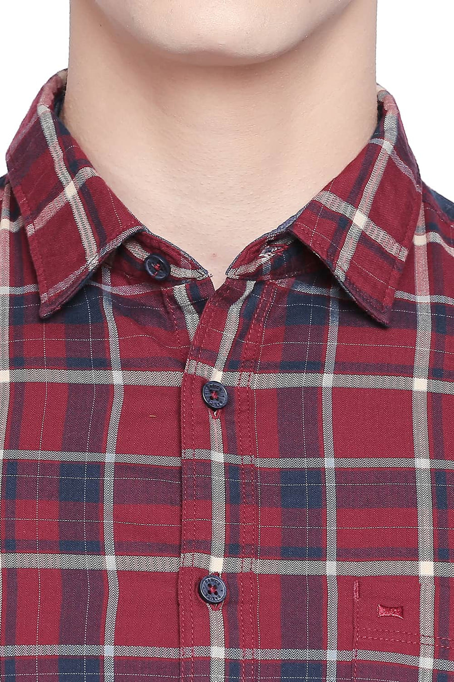 BASICS SLIM FIT TIBETAN MAROON TWILL CHECKS SHIRT