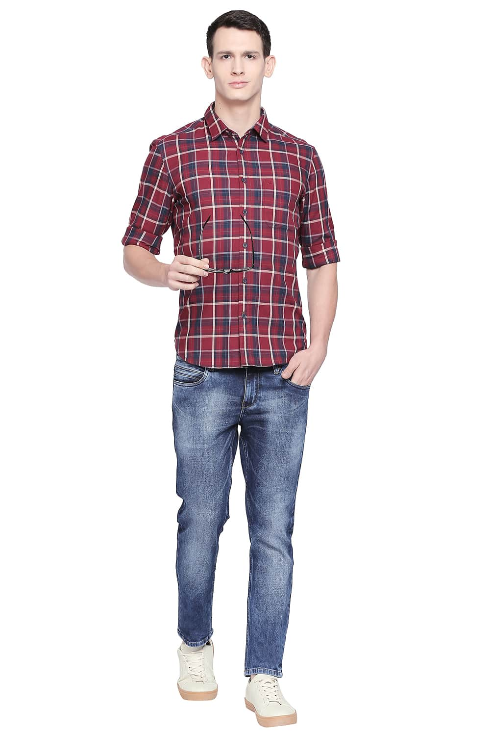 BASICS SLIM FIT TWILL CHECKS SHIRT