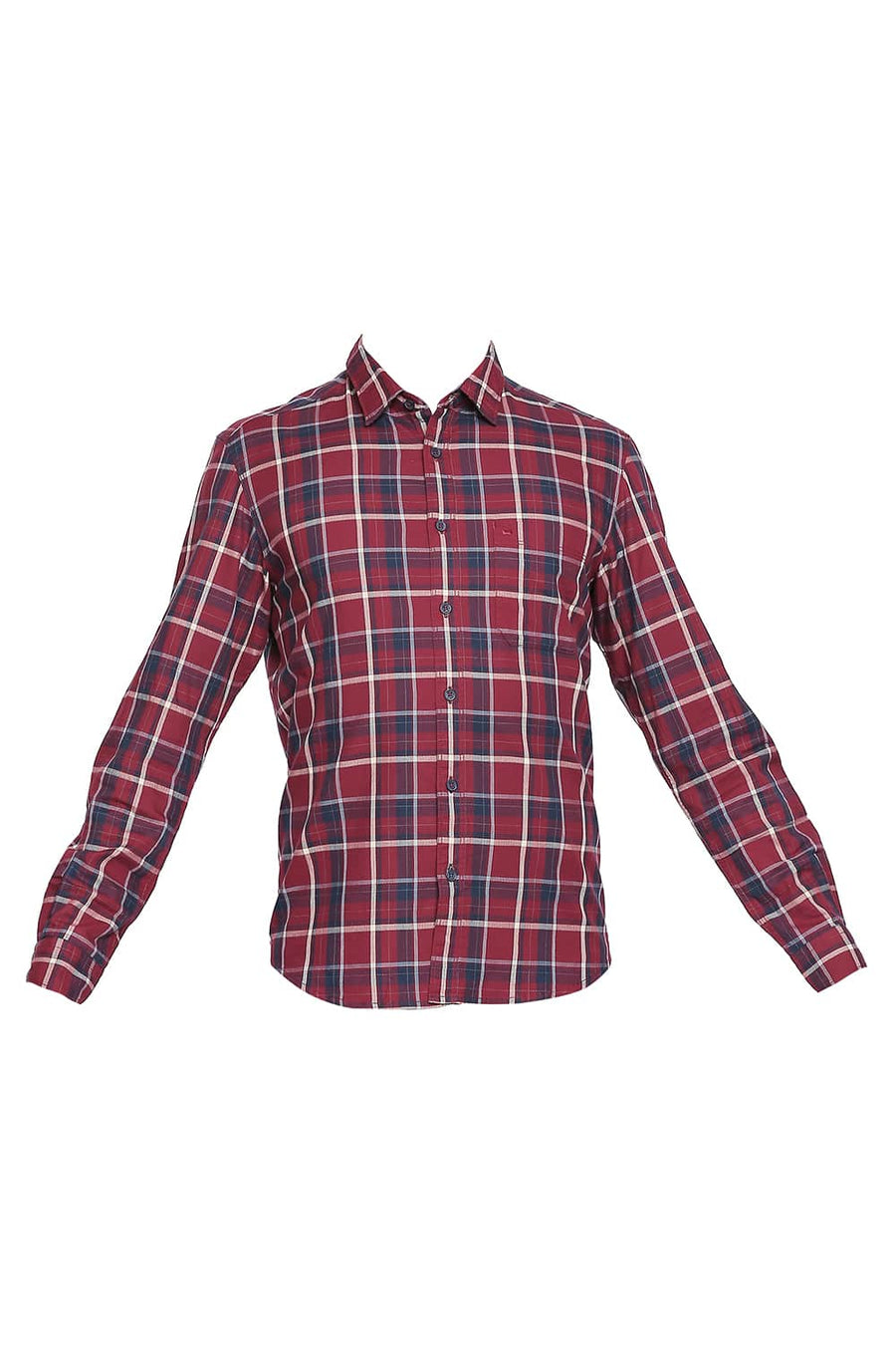 BASICS SLIM FIT TIBETAN MAROON TWILL CHECKS SHIRT