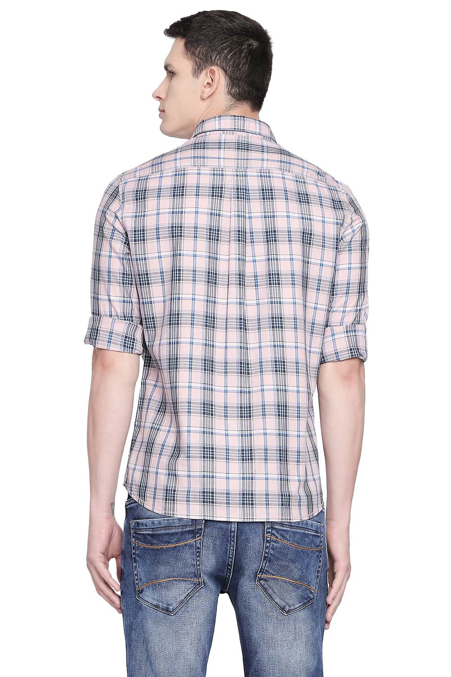 BASICS SLIM FIT LOTUS PINK TWILL CHECKS SHIRT