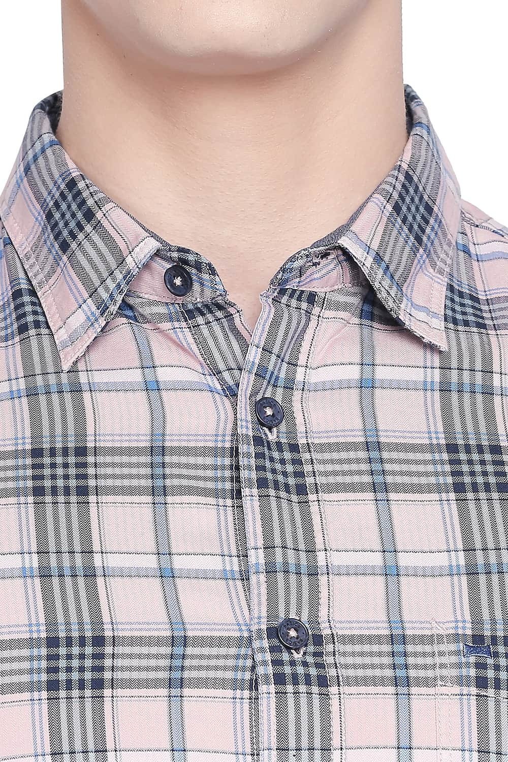 BASICS SLIM FIT TWILL CHECKS SHIRT