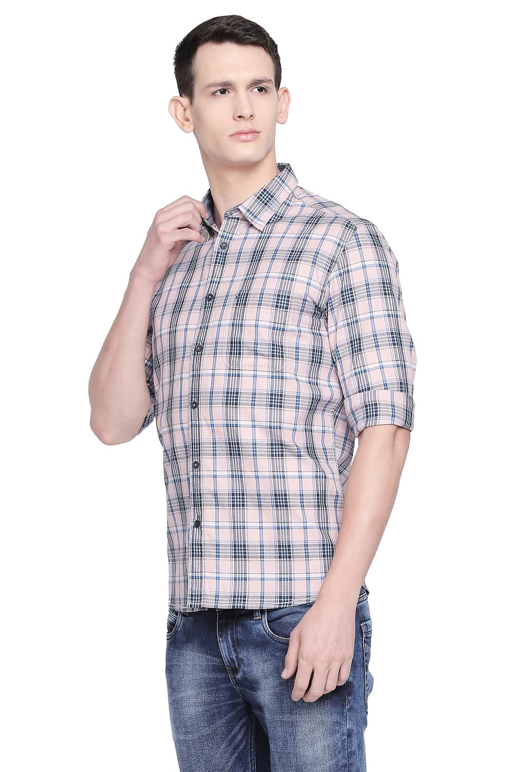 BASICS SLIM FIT TWILL CHECKS SHIRT