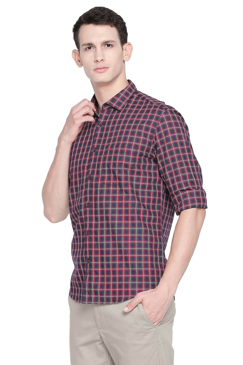 BASICS SLIM FIT TWILL CHECKS SHIRT