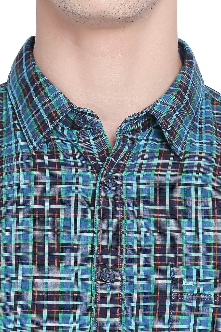 BASICS SLIM FIT LEPRECHAUN GREEN TWILL CHECKS SHIRT