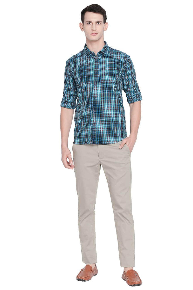 BASICS SLIM FIT TWILL CHECKS SHIRT