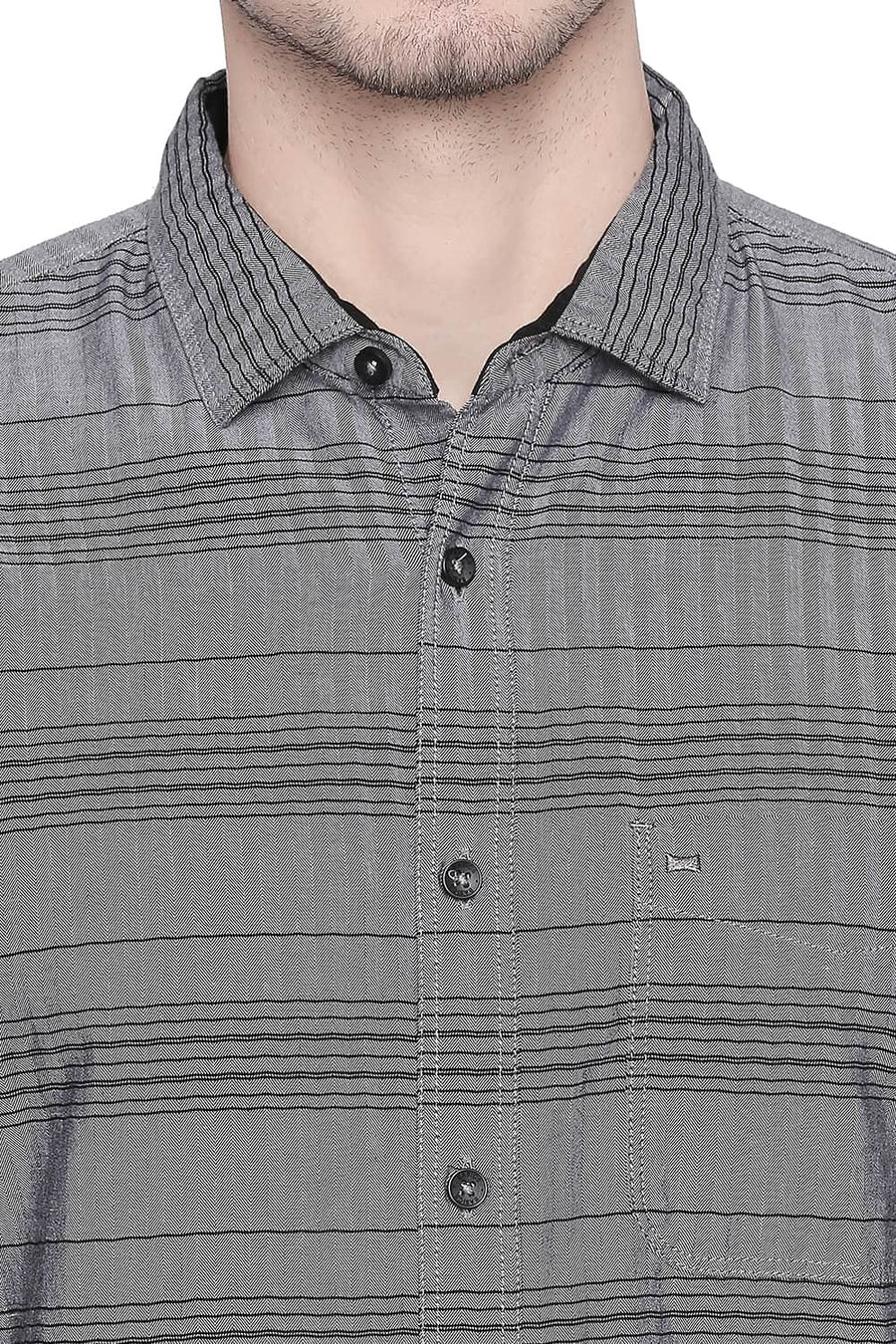 BASICS SLIM FIT SEDONA BLACK WEFT STRIPES SHIRT