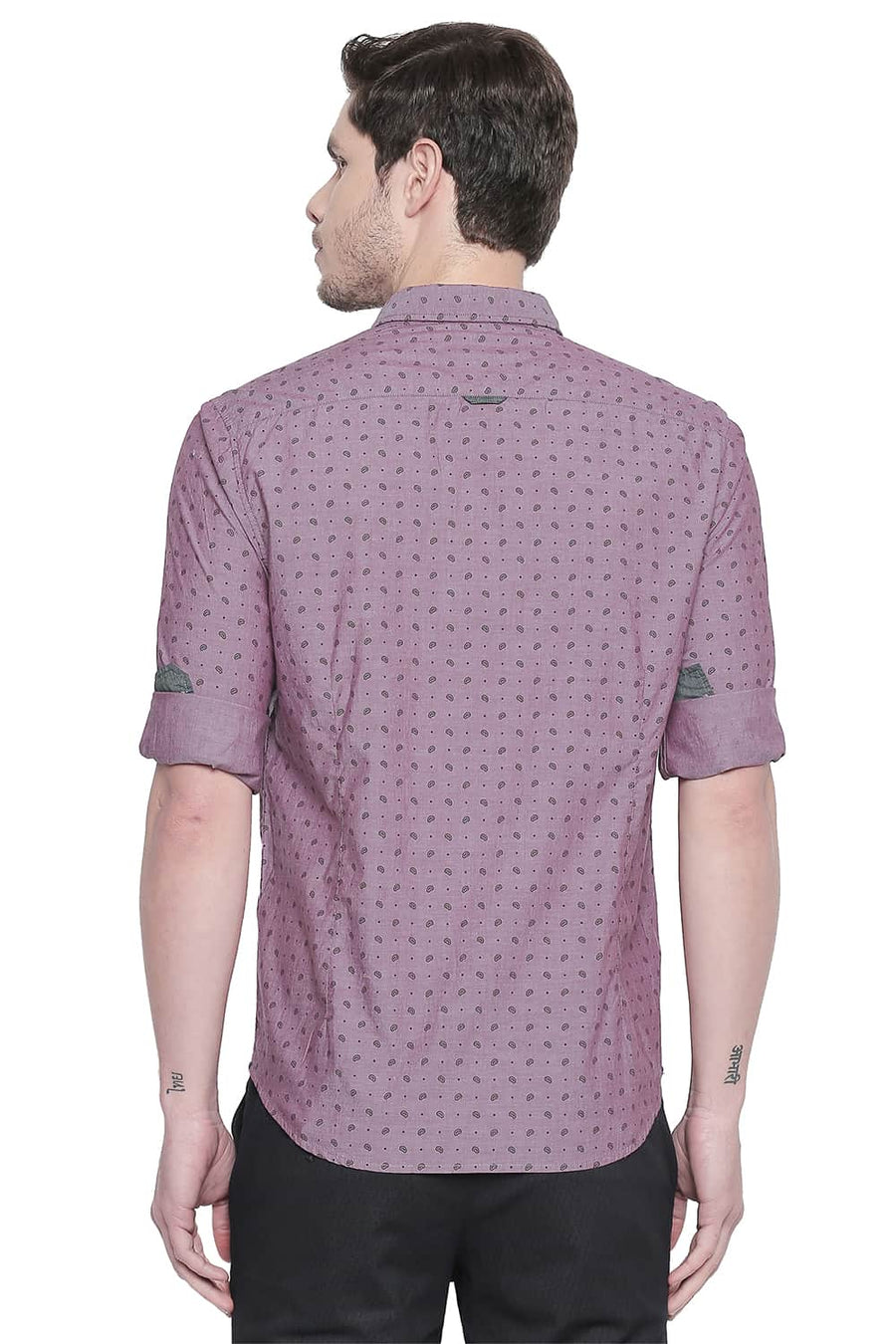 BASICS SLIM FIT RASPBERRY PINK CHAMBRAY PRINTED SHIRT