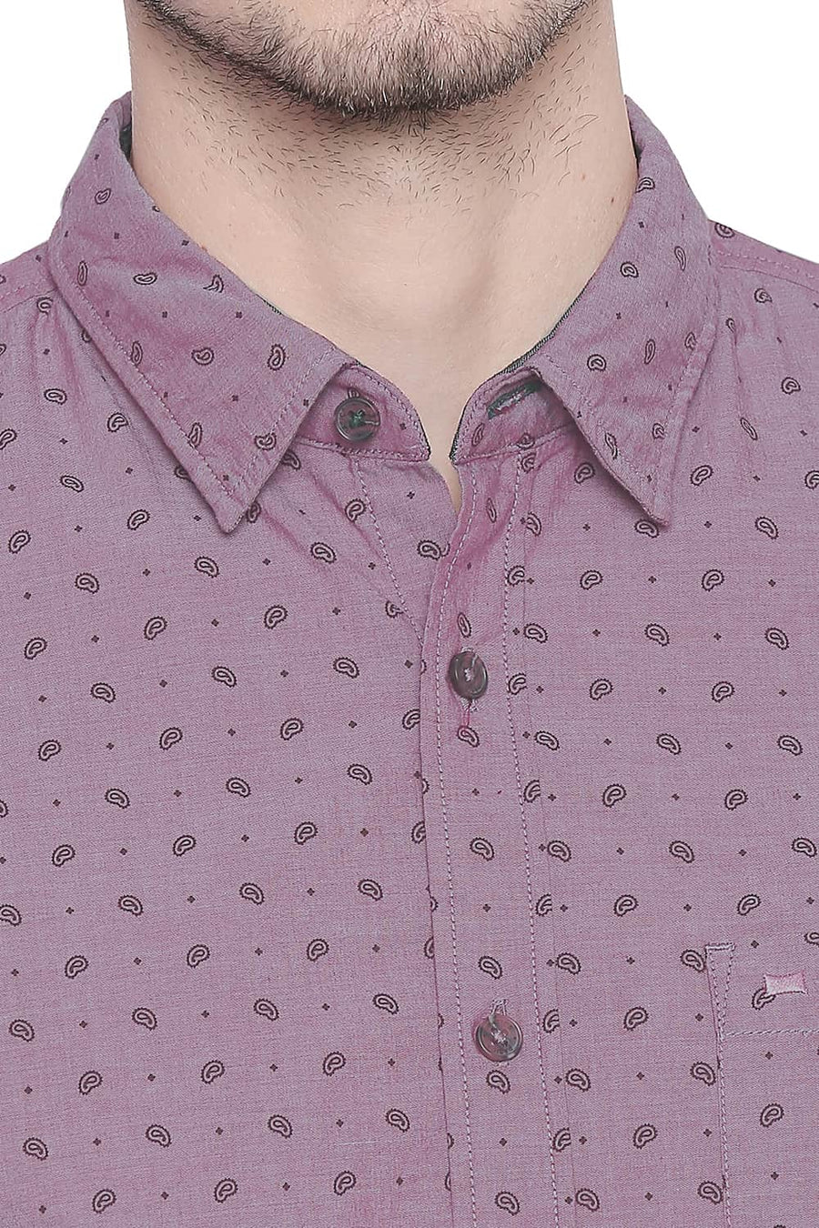 BASICS SLIM FIT RASPBERRY PINK CHAMBRAY PRINTED SHIRT