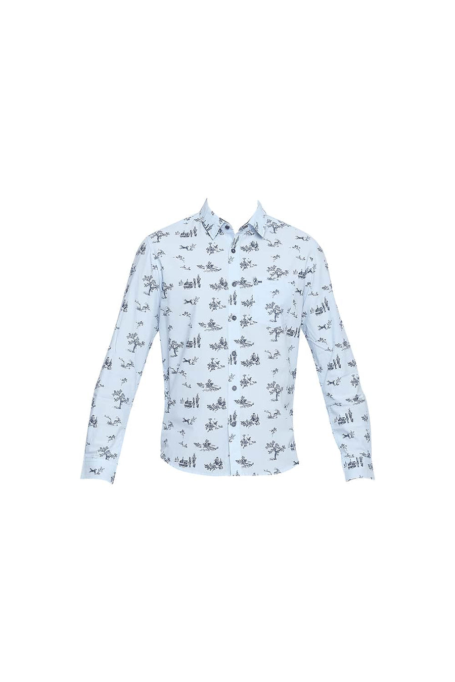 BASICS SLIM FIT DREAM BLUE CHAMBRAY PRINTED SHIRT