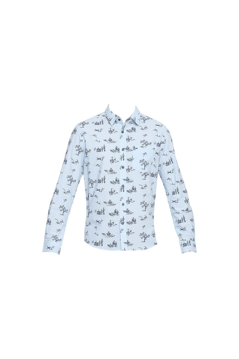 BASICS SLIM FIT CHAMBRAY PRINTED SHIRT