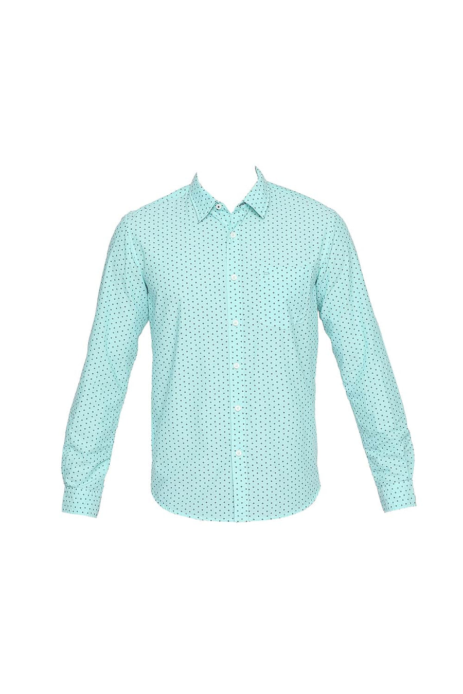 BASICS SLIM FIT COCKATOO GREEN CHAMBRAY PRINTED SHIRT