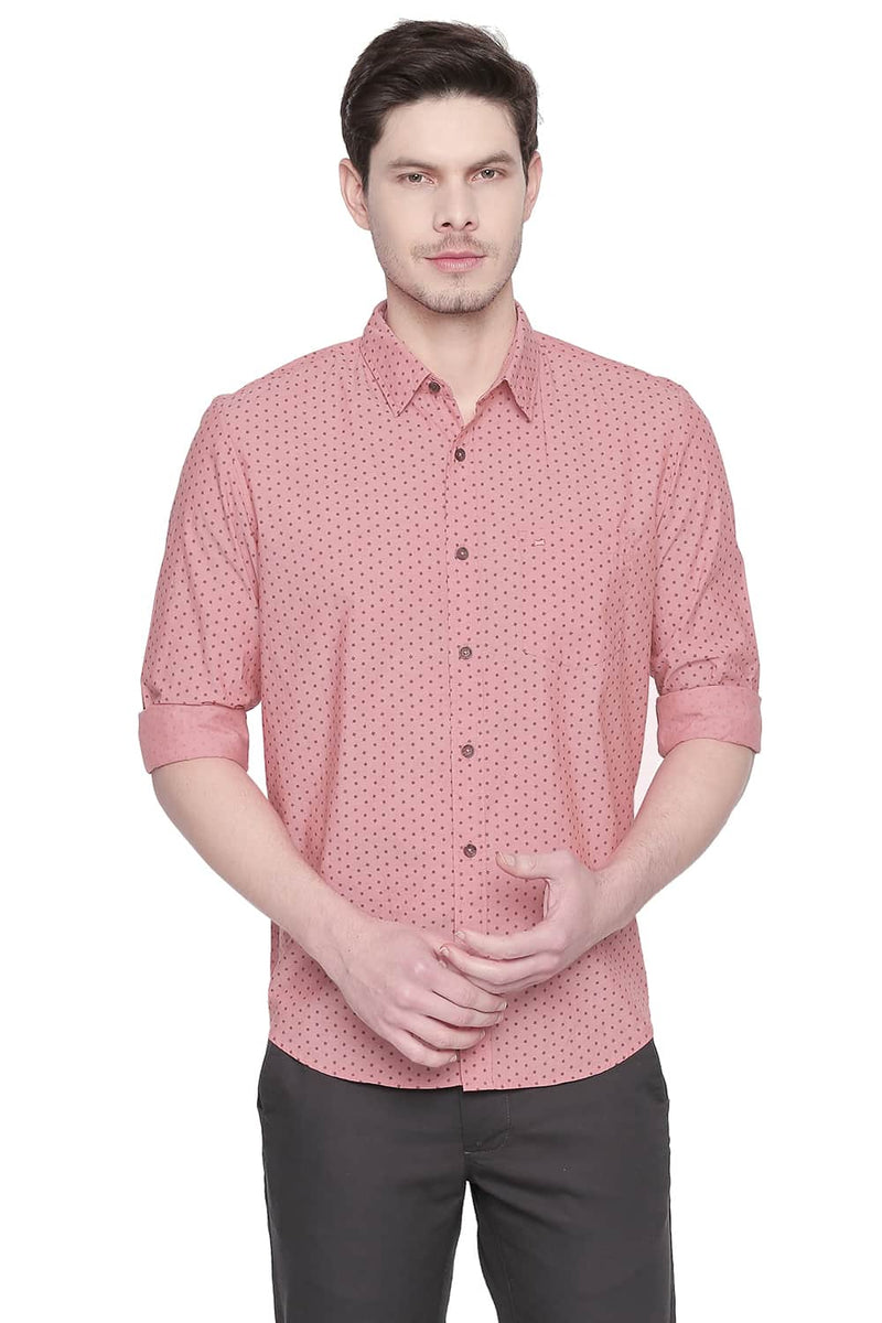 BASICS SLIM FIT CHAMBRAY PRINTED SHIRT