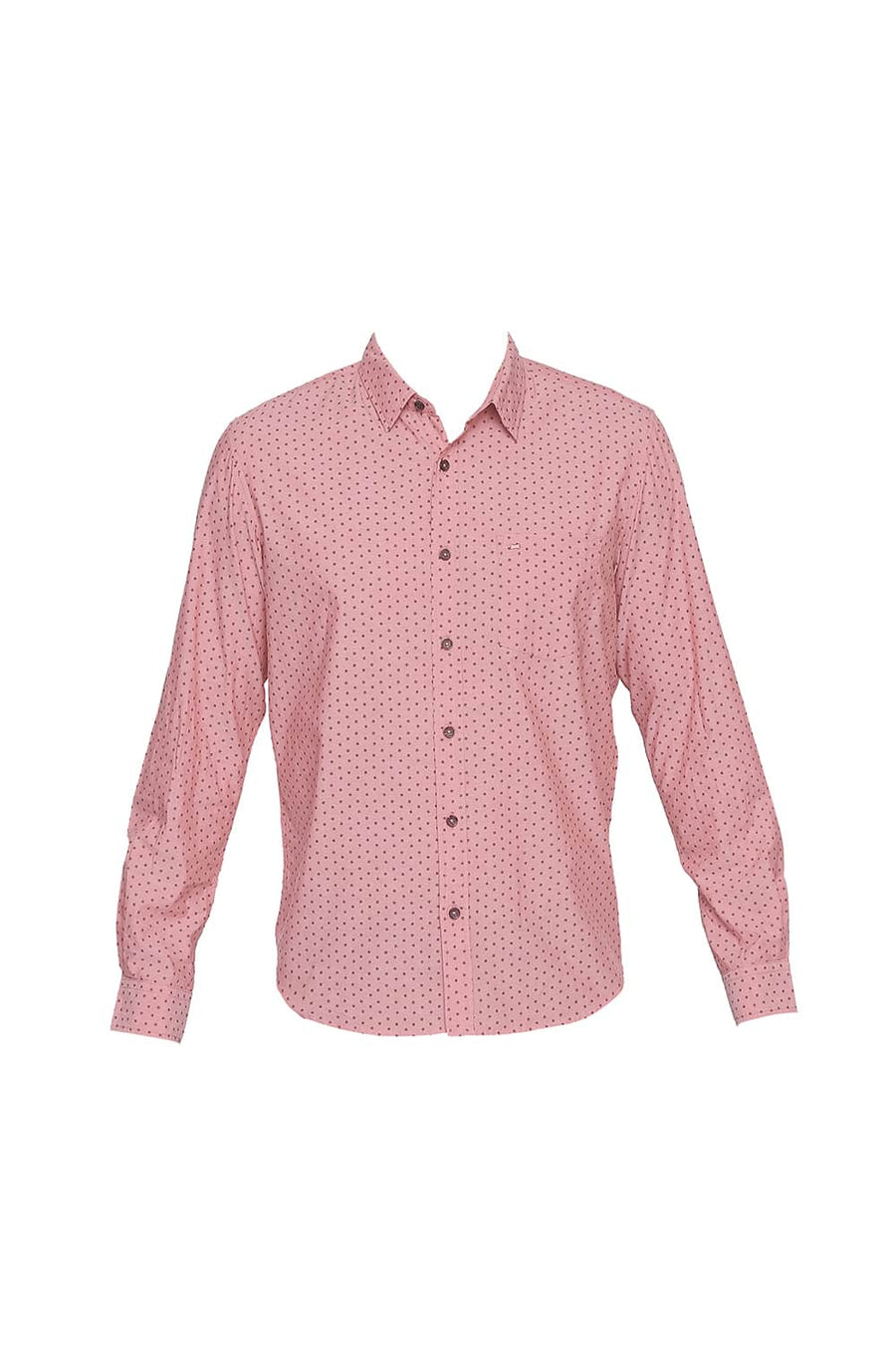 BASICS SLIM FIT CORAL ORANGE CHAMBRAY PRINTED SHIRT