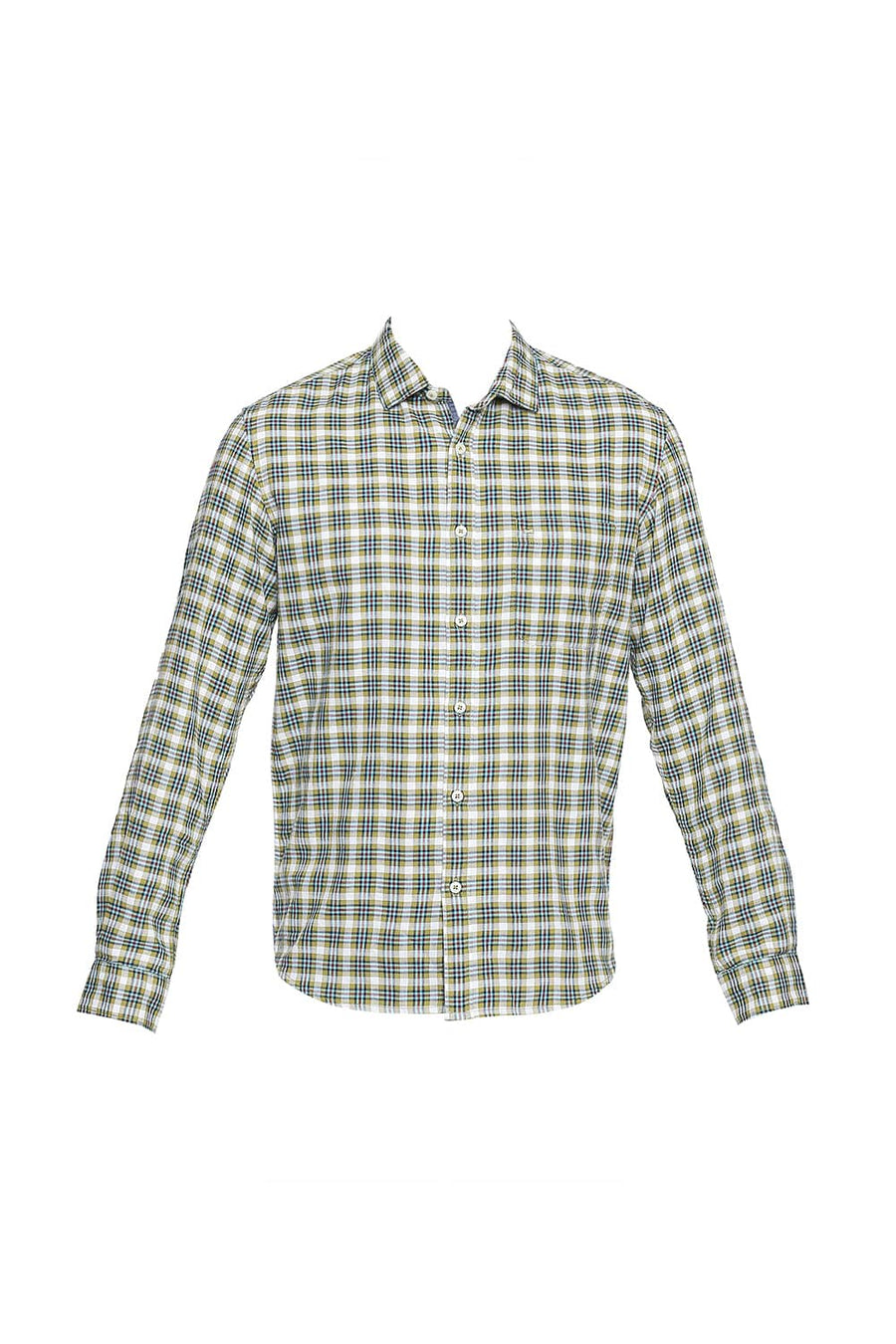 BASICS SLIM FIT CITRON GREEN DOBBY CHECKS SHIRT
