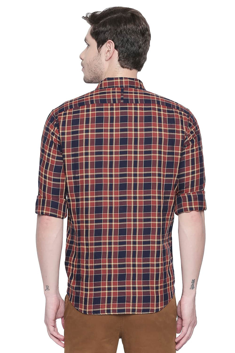 BASICS SLIM FIT BOMBAY BROWN DOBBY CHECKS SHIRT