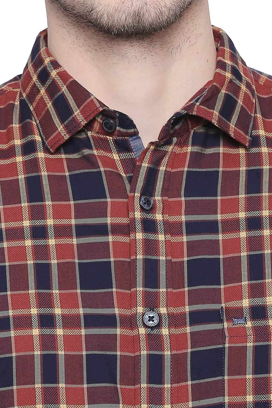 BASICS SLIM FIT BOMBAY BROWN DOBBY CHECKS SHIRT