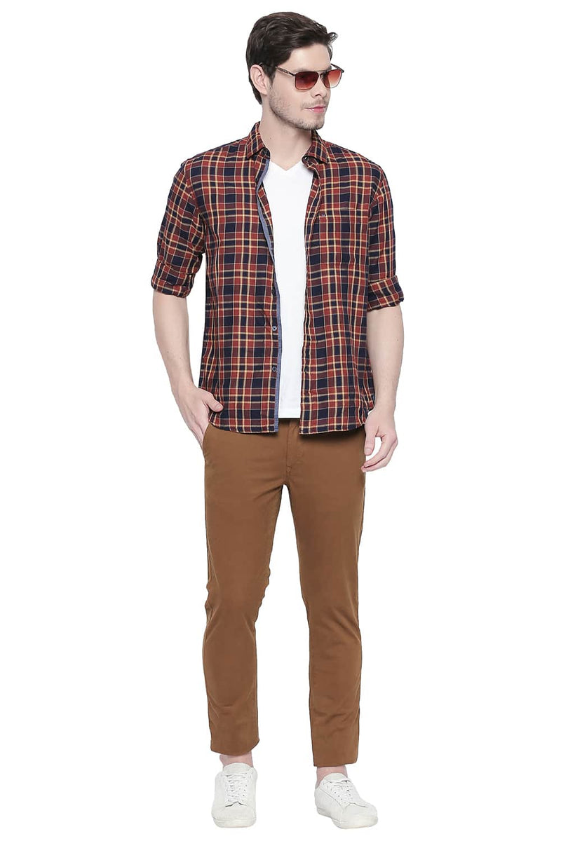 BASICS SLIM FIT DOBBY CHECKS SHIRT