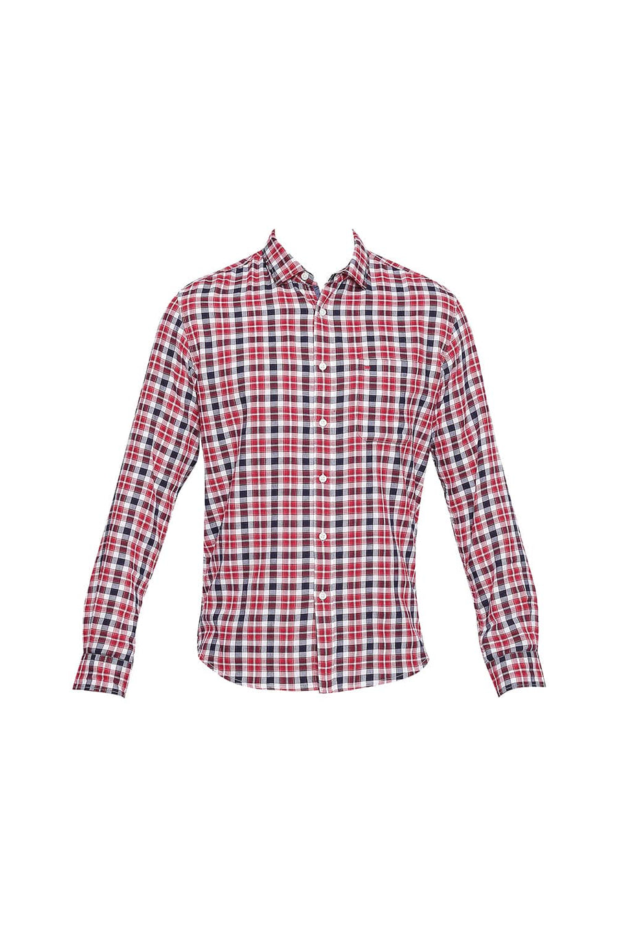 BASICS SLIM FIT MOLTEN LAVA RED DOBBY CHECKS SHIRT