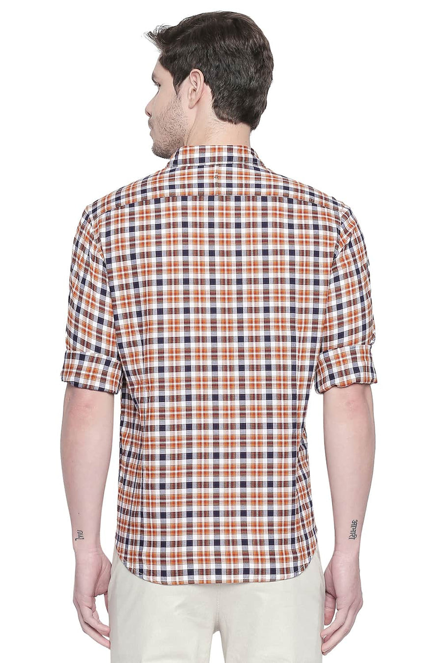 BASICS SLIM FIT SUDAN BROWN DOBBY CHECKS SHIRT