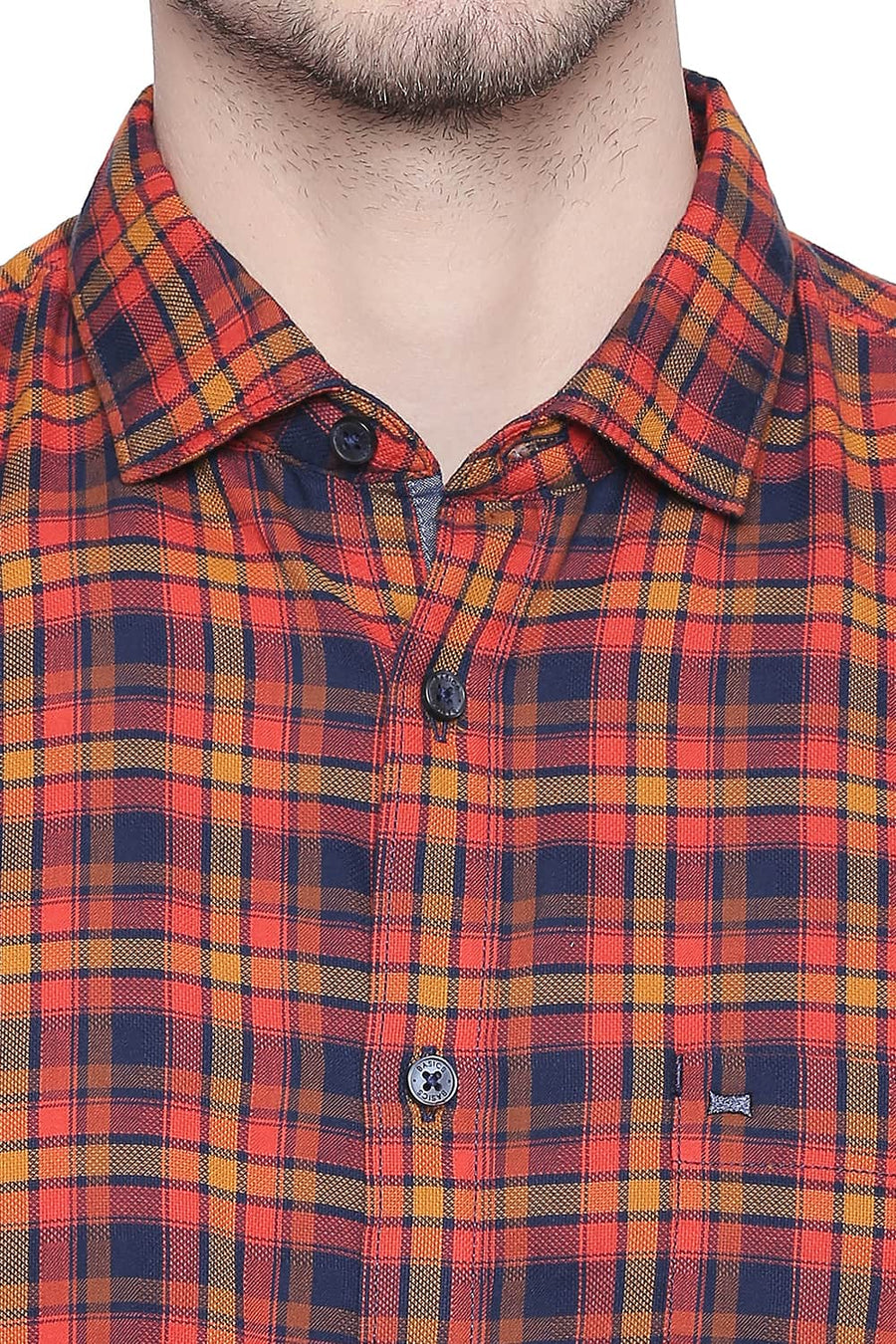 BASICS SLIM FIT ORANGEADE DOBBY CHECKS SHIRT