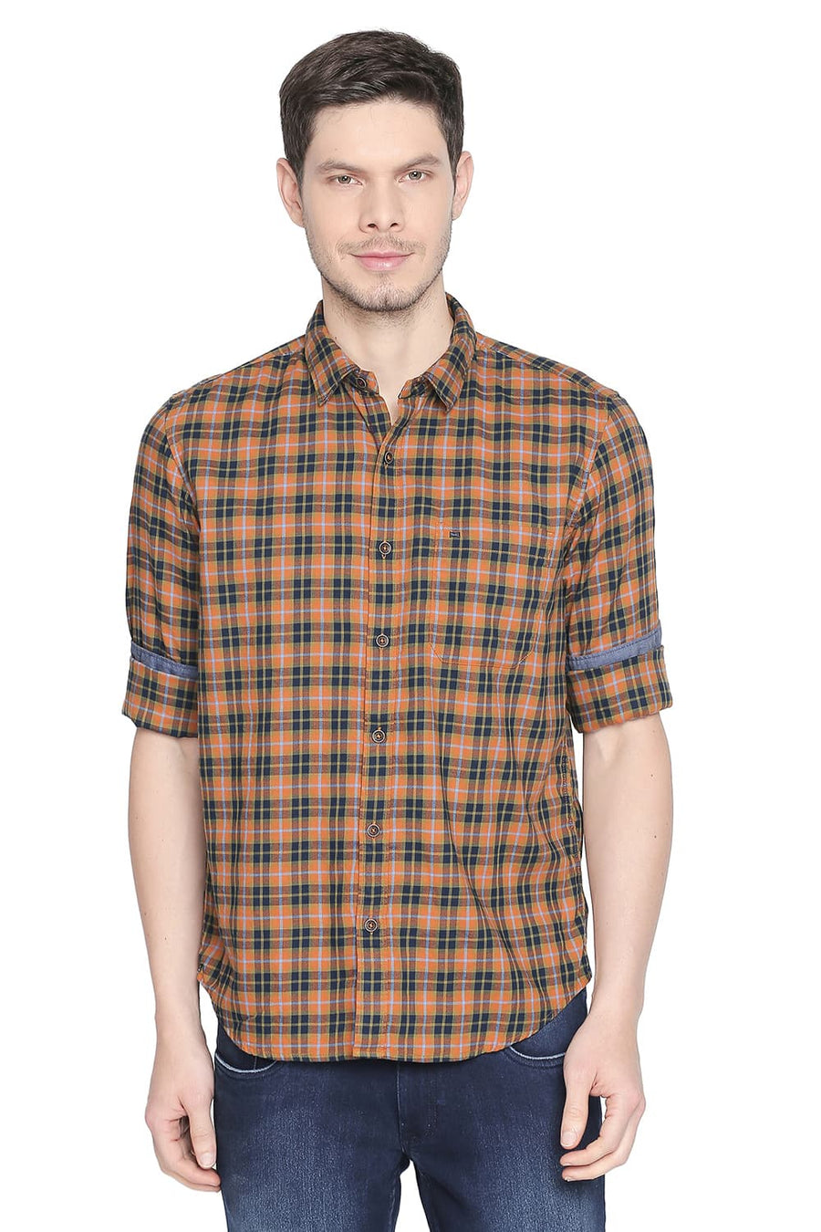 BASICS SLIM FIT DESERT SUN CHECKS SHIRT