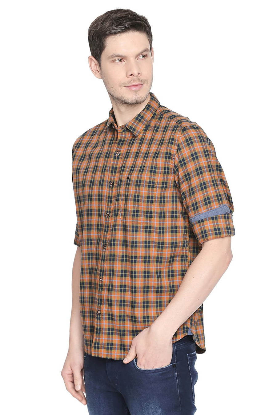 BASICS SLIM FIT DESERT SUN CHECKS SHIRT