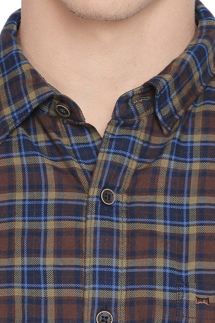 BASICS SLIM FIT ROOT BEER BROWN DOBBY CHECKS SHIRT