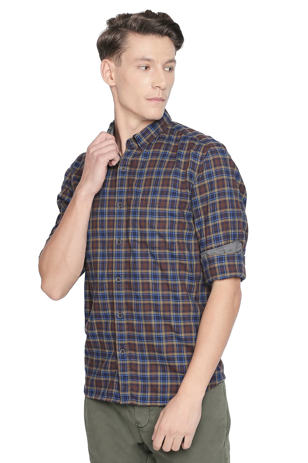 BASICS SLIM FIT DOBBY CHECKS SHIRT